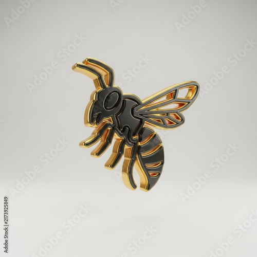 Metallic Gold and Black Wasp Icon Vector Render