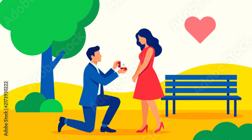 Bild auf Leinwand Man Proposing with Ring on One Knee