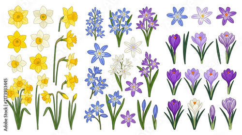 Spring Flowers Border Vector Illustration with Colorful Floral Blossoms, Green Leaves and Butterfly for Garden, Nature, Seasonal Decoration and Botanical Design