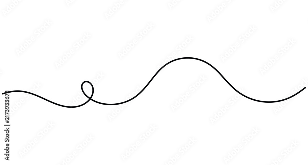 Obraz premium Abstract looping wave line art featuring a smooth continuous one line drawing with a small loop and editable stroke on white background