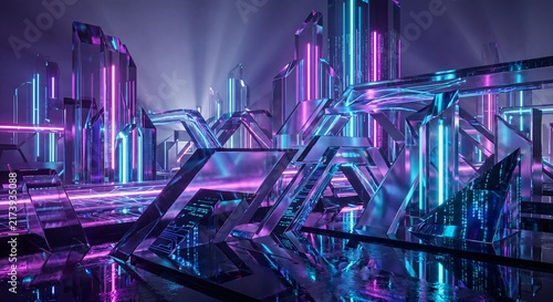Abstract 3D Rendering of Transparent Cyber Elements on Black Backdrop