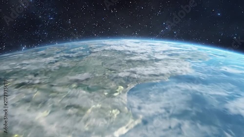 Earth Orbit View Planet Moon Space Stars Atmosphere Clouds Zoom Out