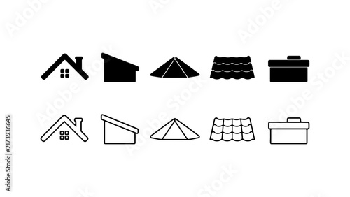 Roof Types Icon Set in Silhouette and Outline Style Vector