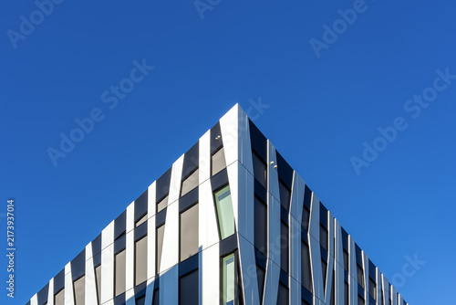 Photography Oslo modern building facade against blue sky