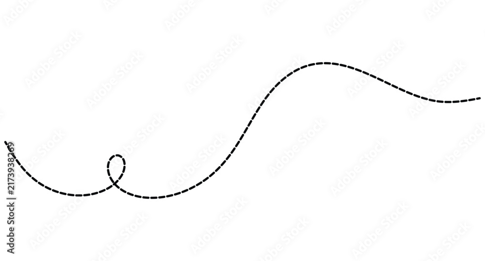Obraz premium Dashed continuous wave with a loop, smooth curved path and editable stroke. Vector illustration.