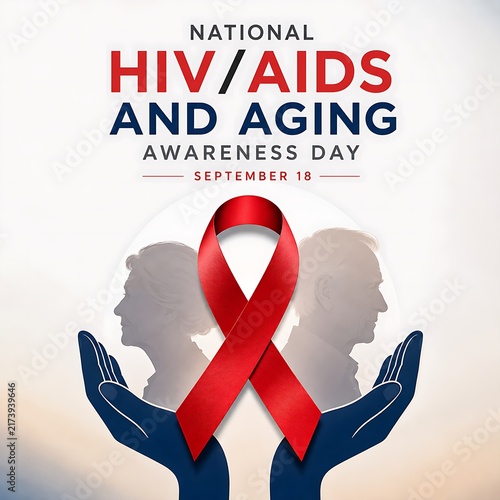 Hiv aids awareness day ribbon with hands