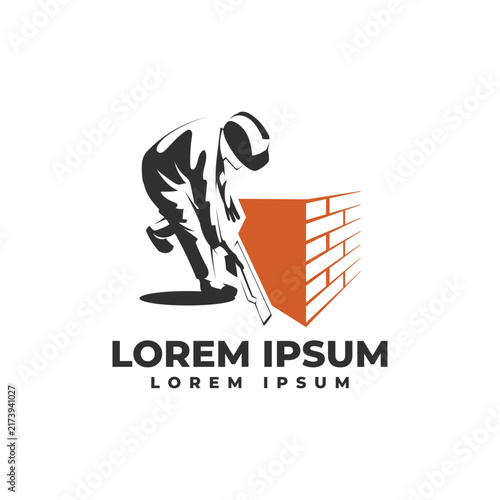Plasterer and Bricklayer Construction Worker Logo Vector Template