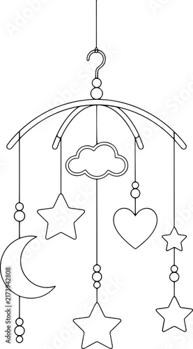 Baby crib mobile with clouds, moon, stars, heart ornaments, beads  perfect nursery decoration toy for infants to stimulate senses.