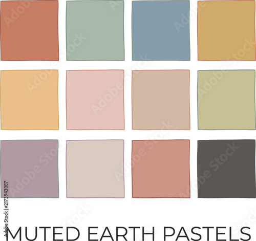 Distinct squares in muted earth pastels for graphic design projects, color palettes, interior design inspiration, and artistic presentations. Vibrant yet soothing.