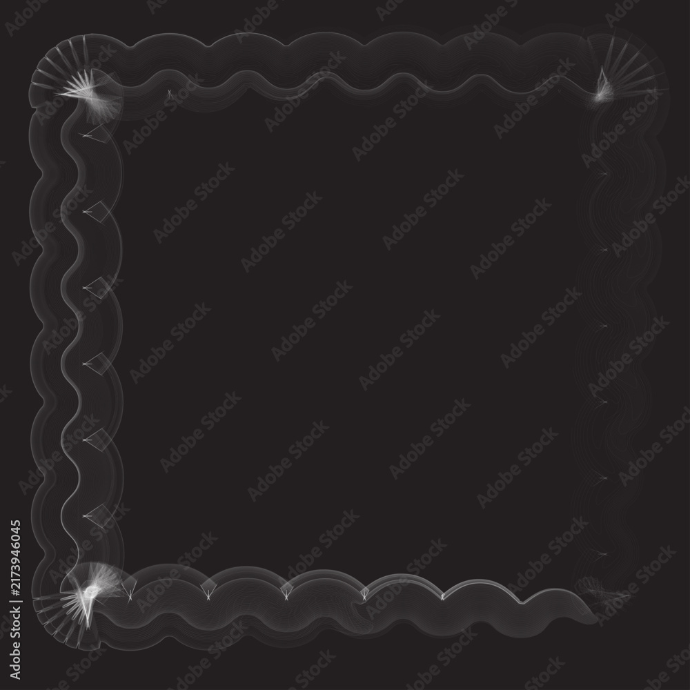 Fototapeta premium Square guilloche border frame with wavy line patterns and corner fan details