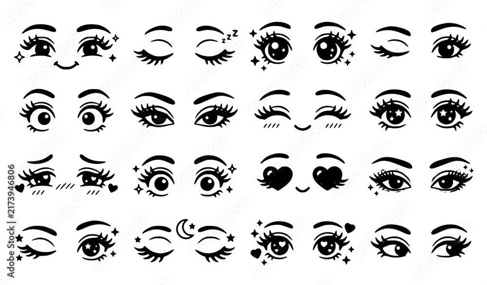 Fototapeta premium Cute Eye Beauty Expression Vector Outline Icon Set