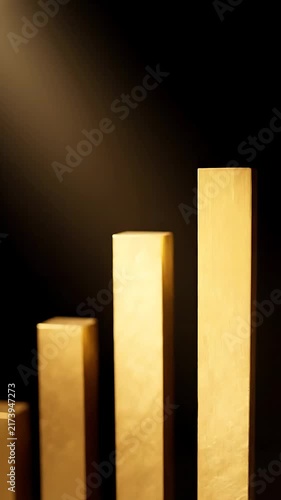 Golden Bars Gradually Rising in a Dynamic, Looping Animation. Financial Growth Concept with Elegant, Shimmering Light.