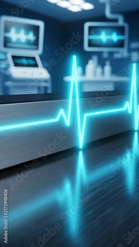 Animated Electrocardiogram Lines Pulse Over a Futuristic Medical Interface Display. Digital Health Technology Visualization.