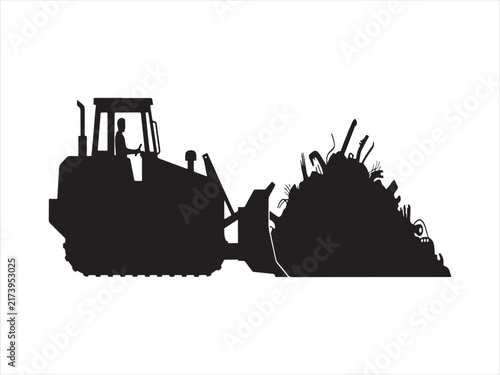 Bulldozer clearing land silhouette vector isolated illustration
