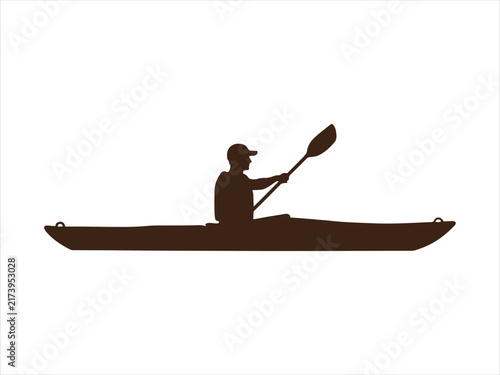 Person in a kayak boat silhouette, Kayaking person silhouette vector isolated illustration