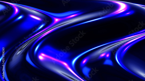 Liquid chrome background with pink neon reflections, abstract holographic flu...