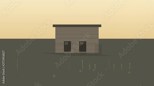 Isolated house in a serene rural landscape at dusk timelapse of fading light