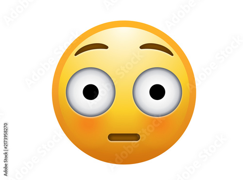 Obraz na płótnie Flushed emoji vector icon with blush cheeks and wide open eyes for embarrassed r
