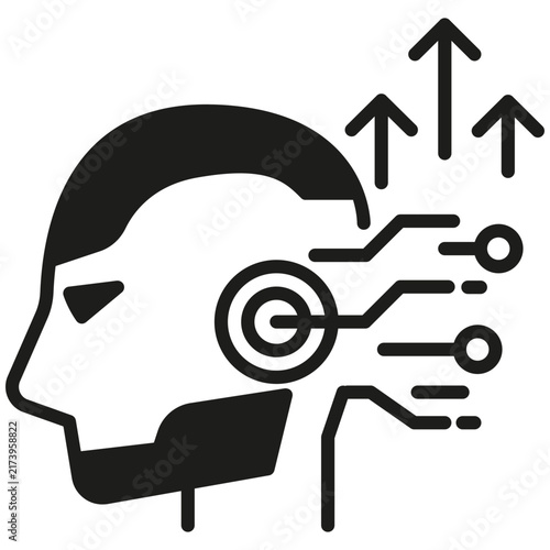 A technology artificial intelligence head circuit arrow icon for digital mind