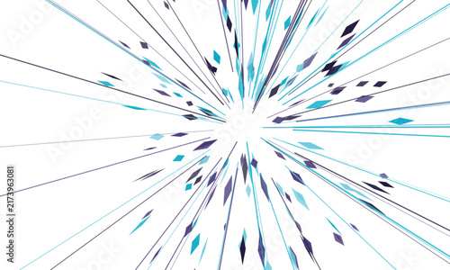 Fotografie Exploding geometric shapes emanating from a bright center with blurred lines aga