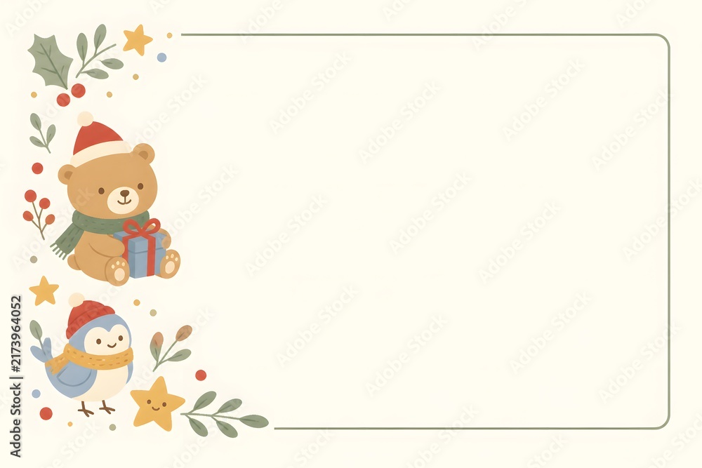 Fototapeta premium Cute Christmas Animal Border Frame