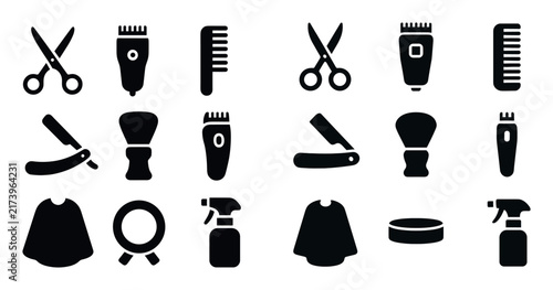 Grooming icons with scissors clippers comb minimal