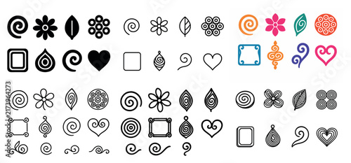 Decorative icons with flower leaf swirl minimal colorful