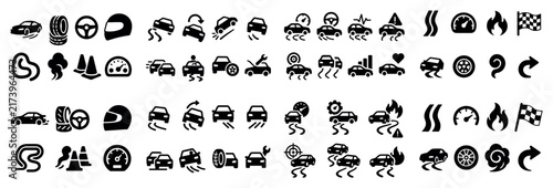 Automotive icons with car wheel helmet solid