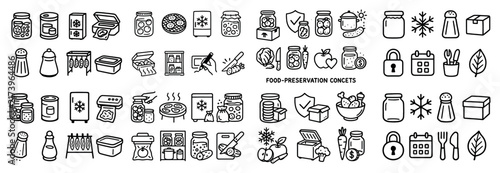 Food preservation icons with jar and spoon outline