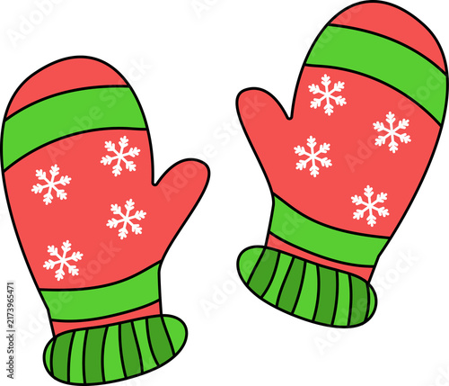 Obraz na płótnie Cute Christmas Mittens with Snowflakes,  Vector Illustration