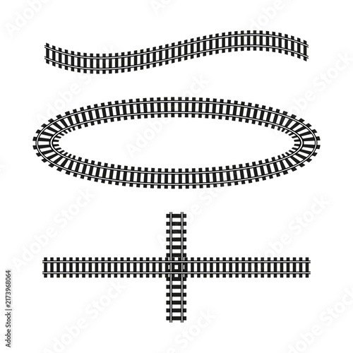 Railway train track vector set features simple line route. It represents creative transport path.