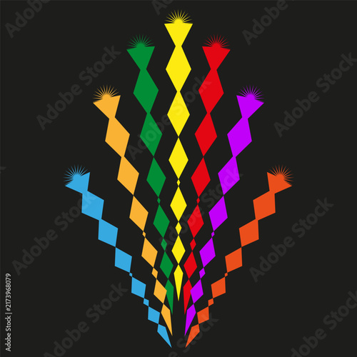 Firework rocket spark vector shape features colorful zigzag burst. It represents creative celebration light.