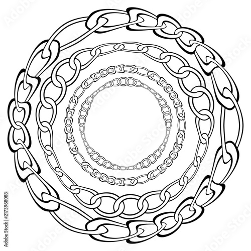 Concentric circle ring frame made of steel chain link