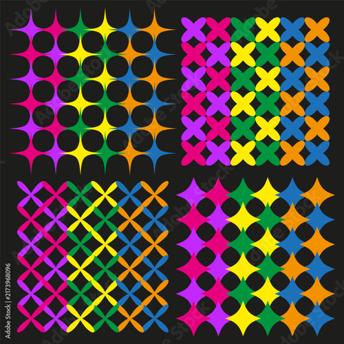 Star cross grid vector set features colorful geometric pattern. It represents creative abstract layout.