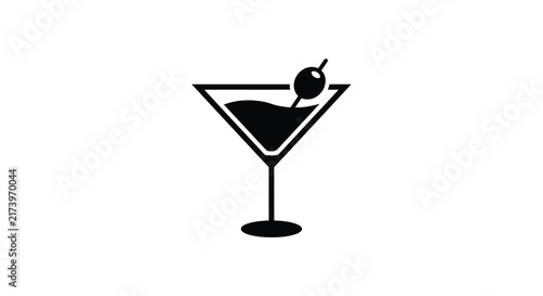 Martini glass silhouette with olive garnish on a white background