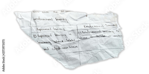 Bild auf Leinwand A crumpled piece of white paper with handwritten notes on machine learning isola