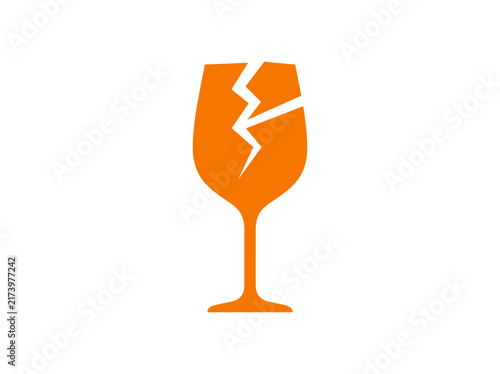 Orange broken wine glass icon symbolizing fragility and caution.