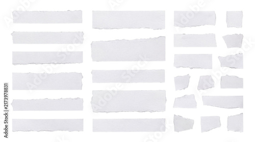 Obraz na płótnie Assortment of white torn paper pieces in various shapes and sizes, isolated on transparent background