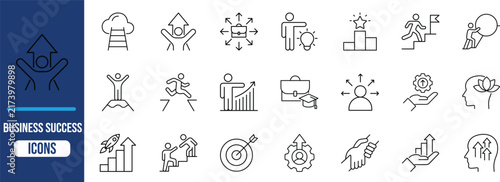 Business success growth icons. briefcase icon set, target icon set, stairs icon set
