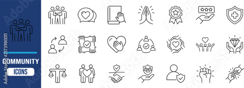 Community care vector illustrations. people icon set, heart icon set, hands icon set