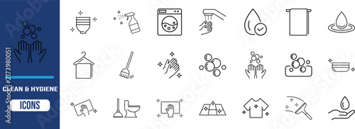 Clean hygiene vector icons. washing machine icon set, toilet icon set, towel icon set