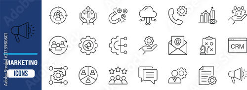 Digital marketing vector line icons. megaphone icon set, chart icon set, envelope icon set