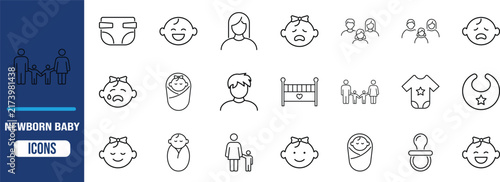 Newborn baby care vector icons. baby icon set, diaper icon set, pacifier icon set