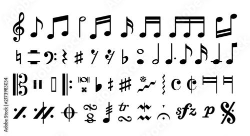 Set of all music notes and symbols isolated on transparent background, hand drawn sketch design vector illustration. Complete set of the music notes and symbols
