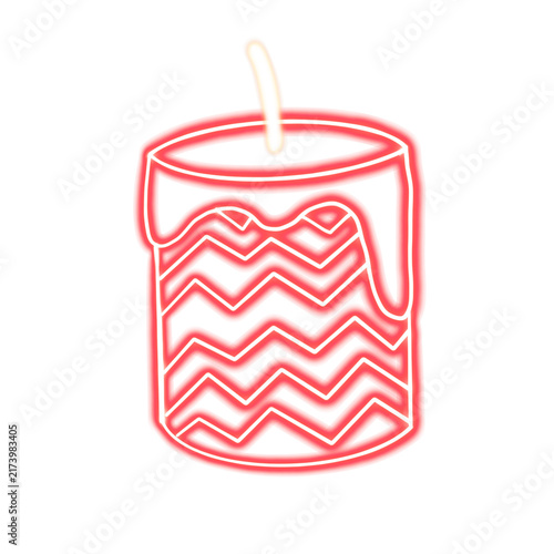 hand drawn glowing neon red candle with dripping wax and zigzag chevron pattern