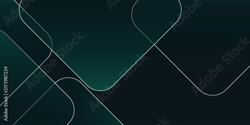 Dark green abstract background with gold lines and shadow. Geometric shape overlap layers. Transparent squares. Modern luxury rounded squares graphic pattern