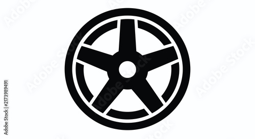 Black and white silhouette of a five spoke automotive wheel design
