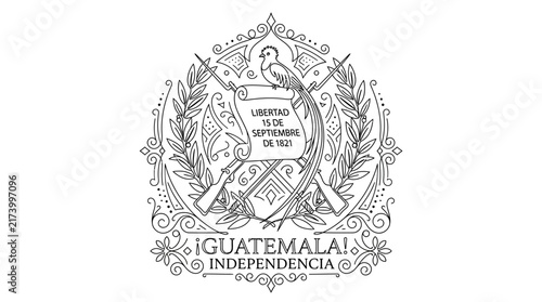 Ornate Vintage Line Art Design Representing Central American Independence Day Celebration
