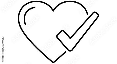 Konstfotografi Heart With Checkmark Line Icon On White Background affirmation approval