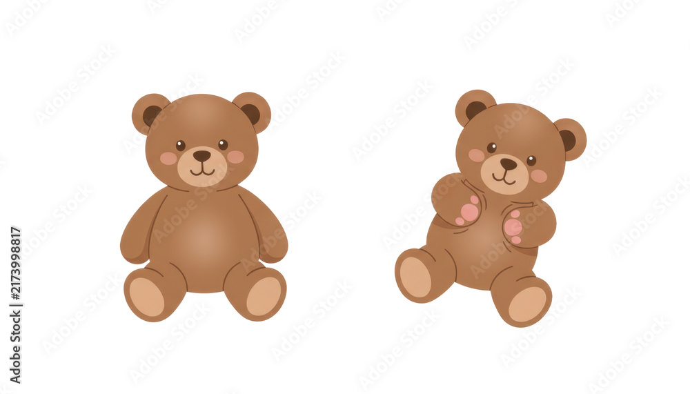 Fototapeta premium Two Cute Brown Teddy Bears Sitting Together